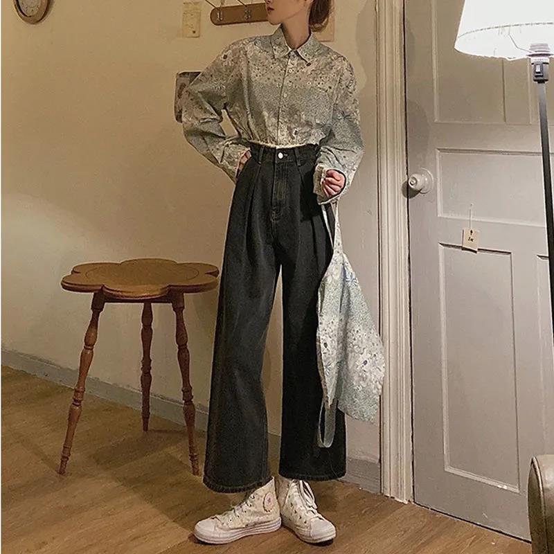 Large Size Lace Edge Jeans Women's High Waist Wide Leg Is Thin Loose Casual All-match Straight Daddy Small Mopping Pants