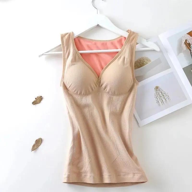 Thermal Underwear Women Velvet Warm Body Tops Vest Sleeveless Slim Seamless V Neck Solid Color Tank Top Sexy Winter Thremo