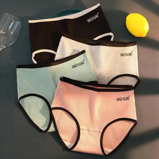 4PCS High-waisted Underwear Women's Cotton Antibacterial Seamless Bottoms Lingerie Girls Students Plus Size Underwear Adult Belly-lifting Hip Briefs