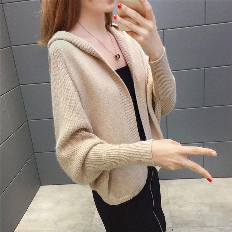 Autumn and Winter Short Knitted Cardigan Hooded College Style Loose Sweater All-match Fashionable Jacket