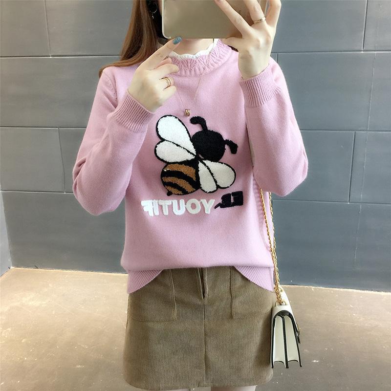 Pofulove Korean Wild Loose Long Sleeve Sweater Winter Half-high Collar Thick Sweater Women