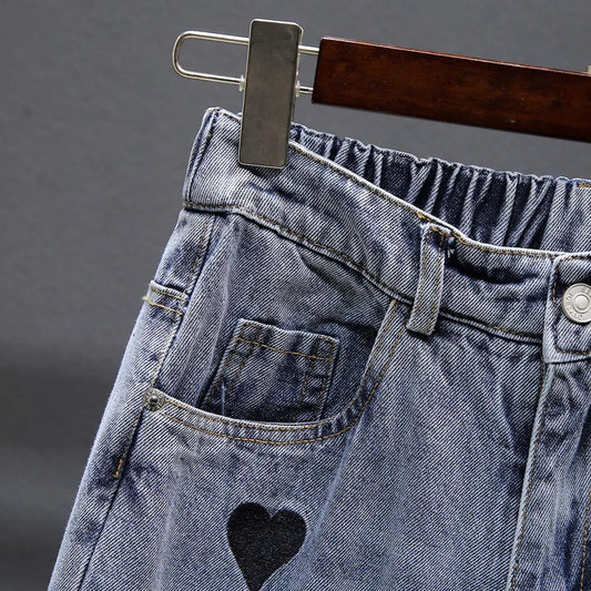 Women's Spring and Autumn Large Size High Waist Jeans Solid Color Loose Straight Casual Harem Pants