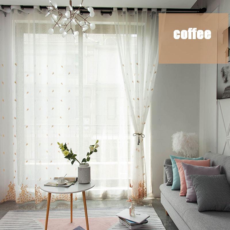 1/2pcs  Peacock Embroidered Sheer Tulle Curtains for Living Room Girls Jacquard Pastoral Window Curtain for Bedroom Curtains
