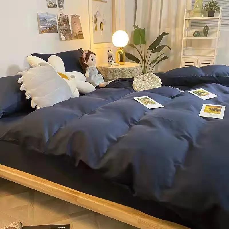 Nordic Simple Style Solid Color Bed Sheet and Duvet Cover Four-piece Bedding Set
