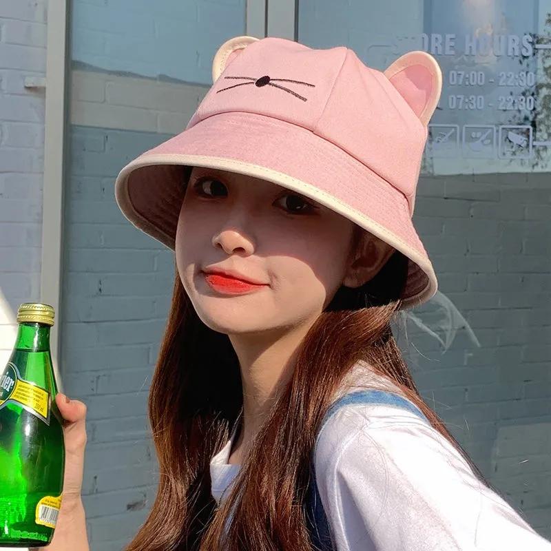 Women's Hat  Spring Autumn Cartoon Cat Ears Fisherman Hat Sweet Cute Student Sun Hat Sunscreen Cap Basin Hat Daily All Match Hat