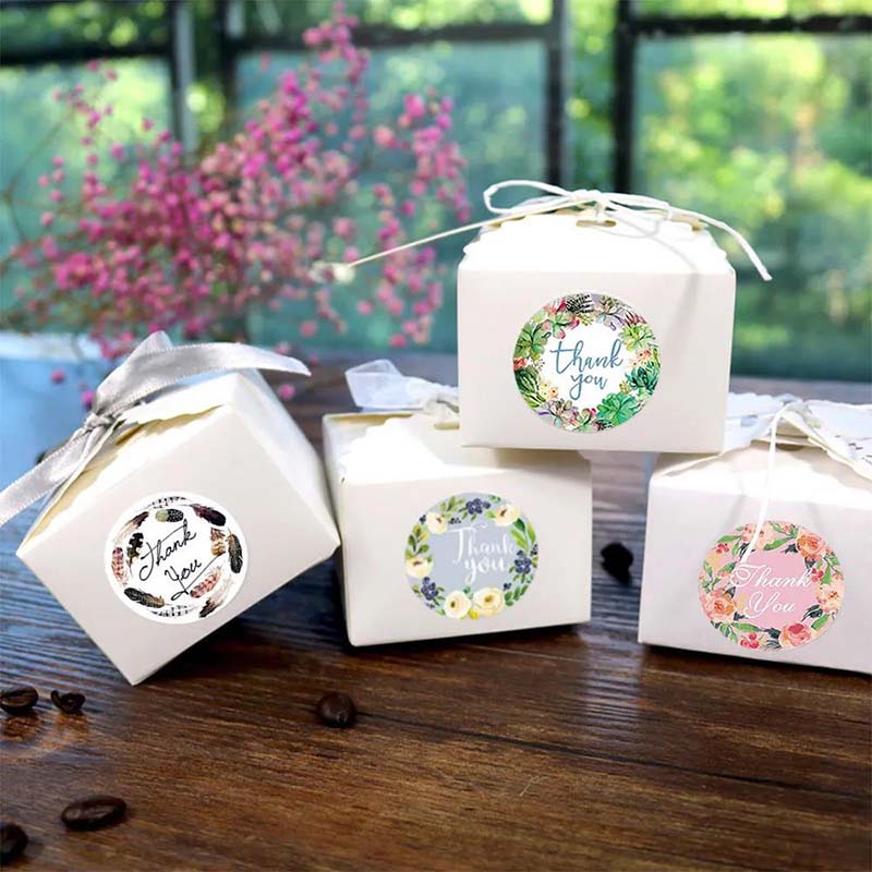 500 Pcs Round Flower Thank You Sticker Roll Sealing Sticker 8 Patterns Holiday Gift Decoration Stationery Sticker