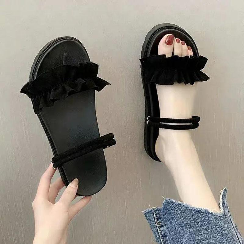 Sponge Cake Platform Sandals Female Fairy Style Summer Student Flat Roman Net Red Sandals