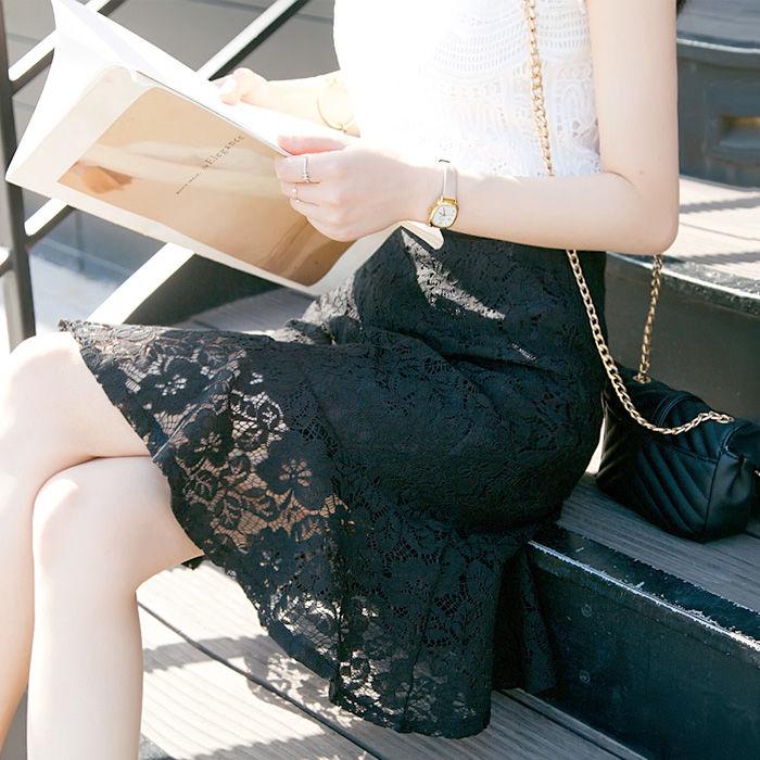 Women Sexy Tight A-line Lace Printed Short Skirt Knee-length Zippe Club Casual Home Office