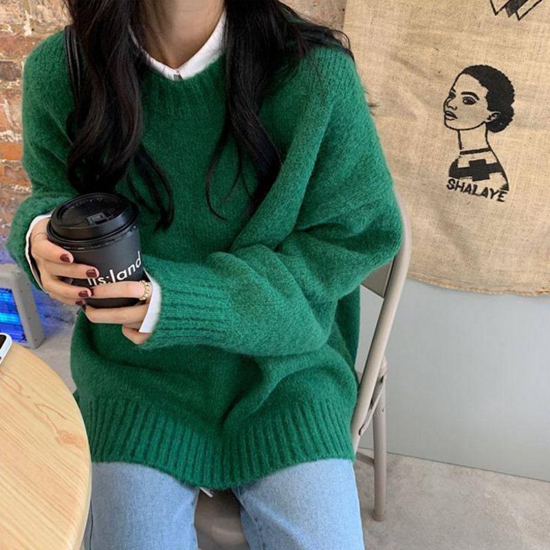 Pofulove lazy style round neck long sleeve sweater women's hedging student wild loose sweater women