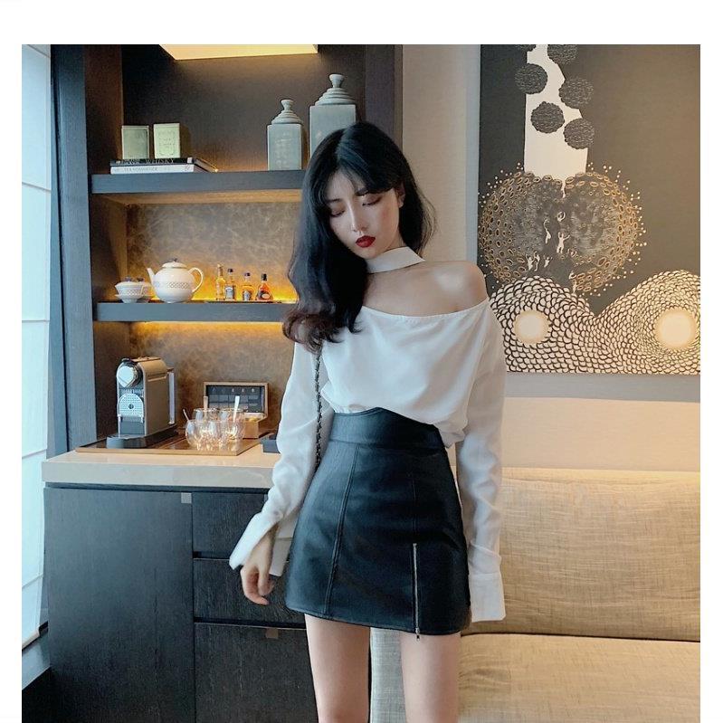 Women PU Leather Skirt Red/Black Faux Leather Skirts Office Lady Knee Length Bodycon Midi Skirt