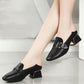 Soft Surface Comfortable Real Cowhide Thick Mid-heel Work Shoes Casual Shoes Single Shoes Women's Square Toe English Small Leather Shoes