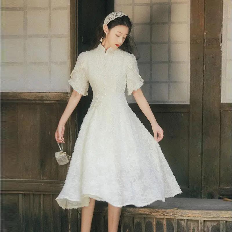 Retro Dress Spring and Summer Gentle Wind Skirt French Niche Fashion Was Thin and Covered Belly Western Style