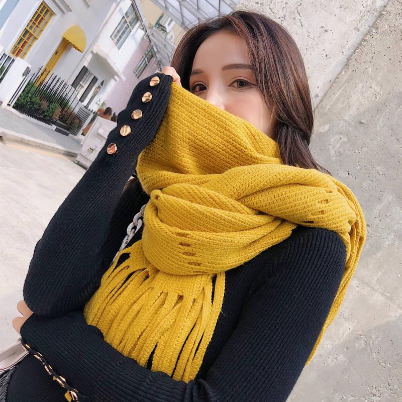 Scarves Lady Winter Thicken Warm Soft Pashmina Shawls Wraps Female Knitted Wool Long Scarf