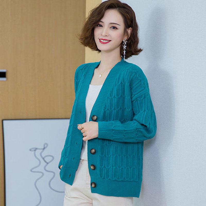 Autumn and Winter Plus Size Sweater Cardigan Solid Color Short Coat Simple Casual Middle-aged Female Jacket