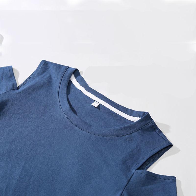 Lady  Summer  Concise  Sweet Style Round-Neck Flower Sleeve Pure Color Fashion Casual Loose T-shirt
