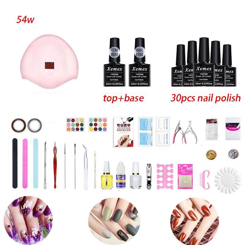 Manicure Set Nail Gel Polish Set Gel Varnish Poly Gel Builder Nail Art Kit 54W UV Lamp Nail Dryer