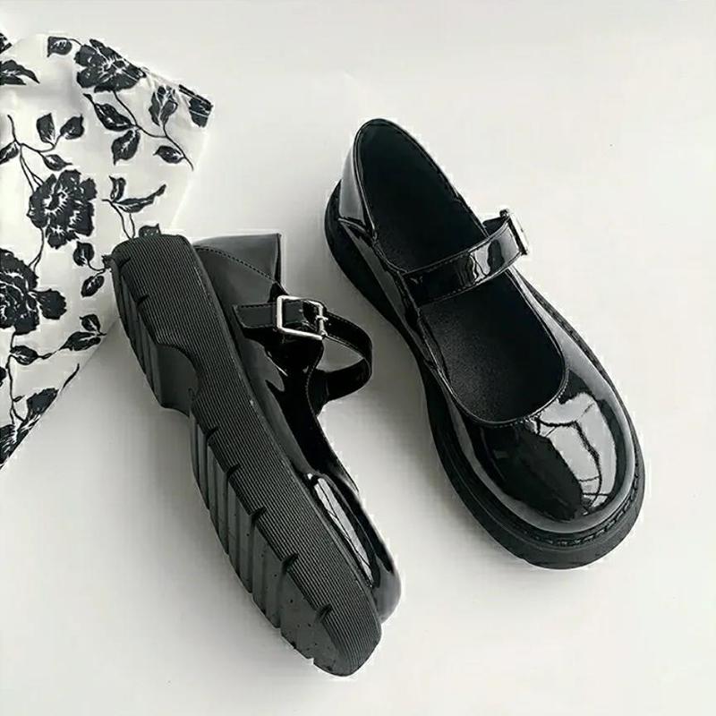 Thick-soled Round-toe Women's Shoes All-match Retro British Style Leather Shoes Japanese Women's Small Leather Shoes
