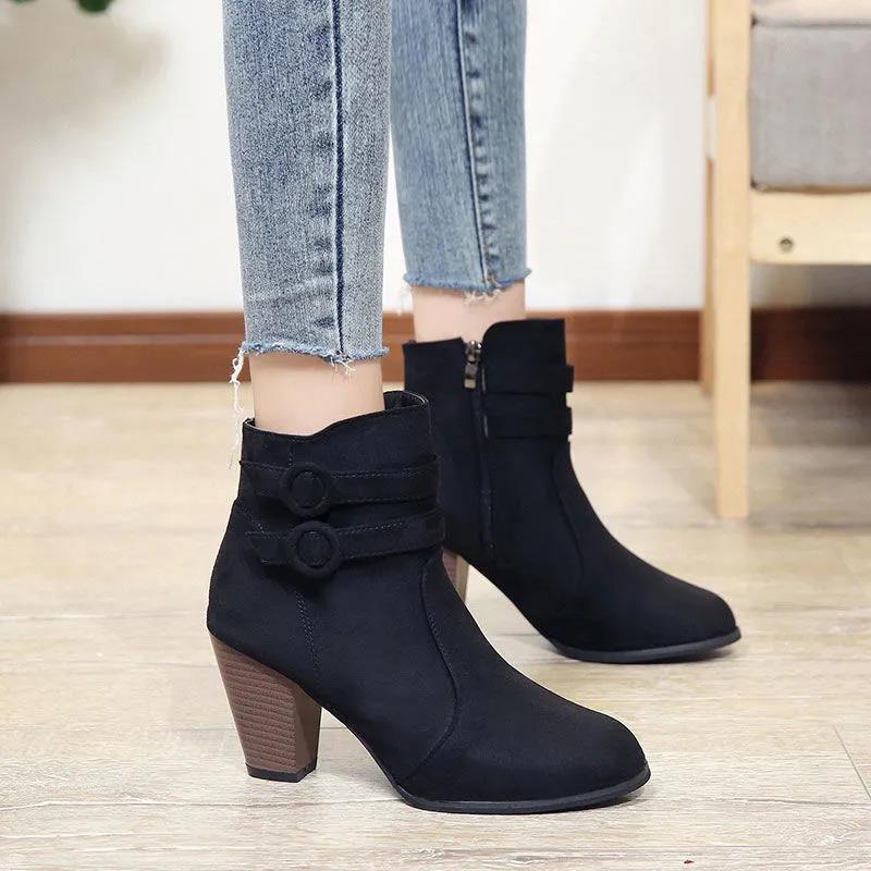 Martin Boots Women's Winter Thick Heel Large Women's Shoes Short Tube Women's Shoes Warm Snow Boots Women Fashion Zipper Boots