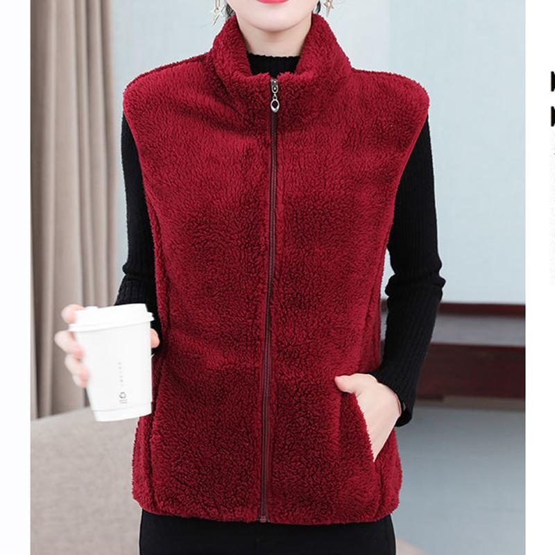 Coral Fleece Warm Outer Wear Women's Vest Double-sided Fleece Vest Stand-up Collar Zipper Sleeveless Jacket Women's Warm Vest