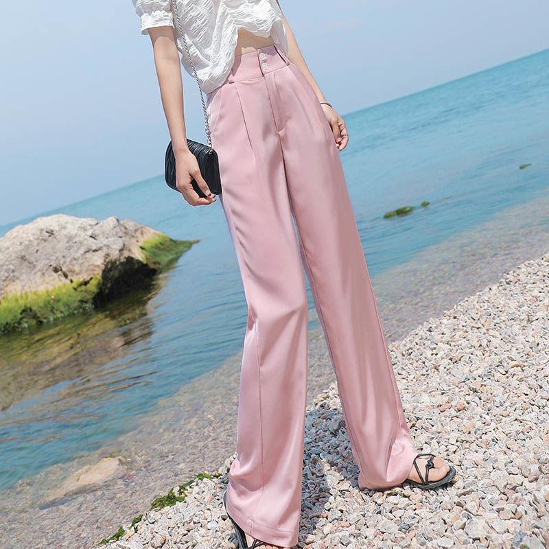 High Waist Ice Silk Straight-leg Pants Loose Wide-leg Pants Suit Pants Women's Summer Thin Silky Satin Wide-leg Pants