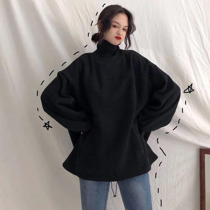 Winter Hoodies Turtleneck Pullover Sweatshirts Oversized Loose Casual Harajuku Tracksuit Fleece Warm Top Clothes Women Sport Shirts Knitted Collar