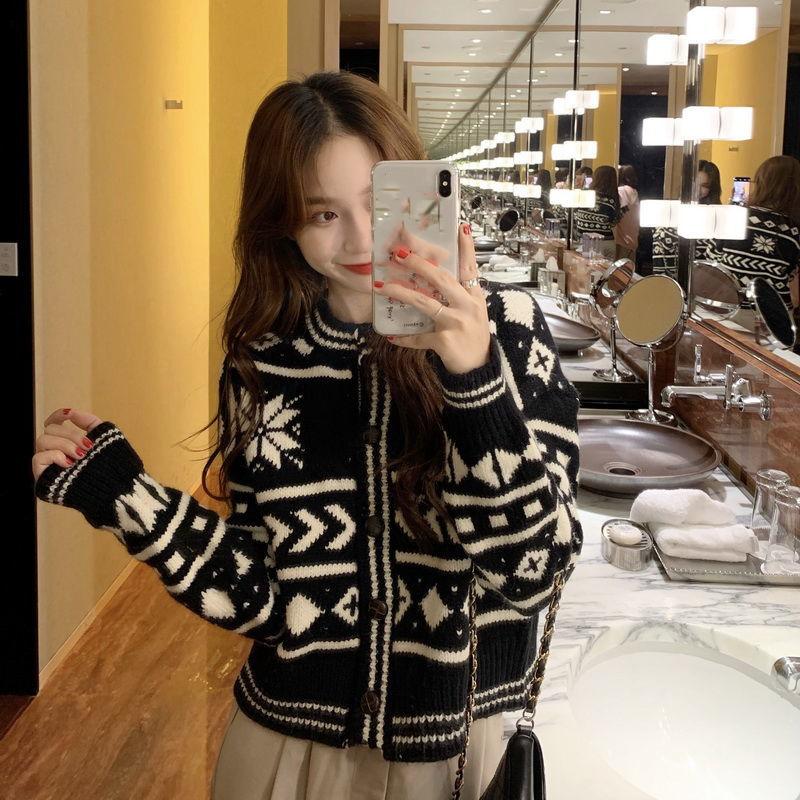 Sweater Cardigan Korean Version Loose Wild Hong Kong Style Retro Thin Spring  Autumn Short Coat
