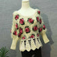 Fall/winter Women Crocheted Knit Jumper Short Pullover Batwing Sweater  Round Neck Mohair Sweater Outwear