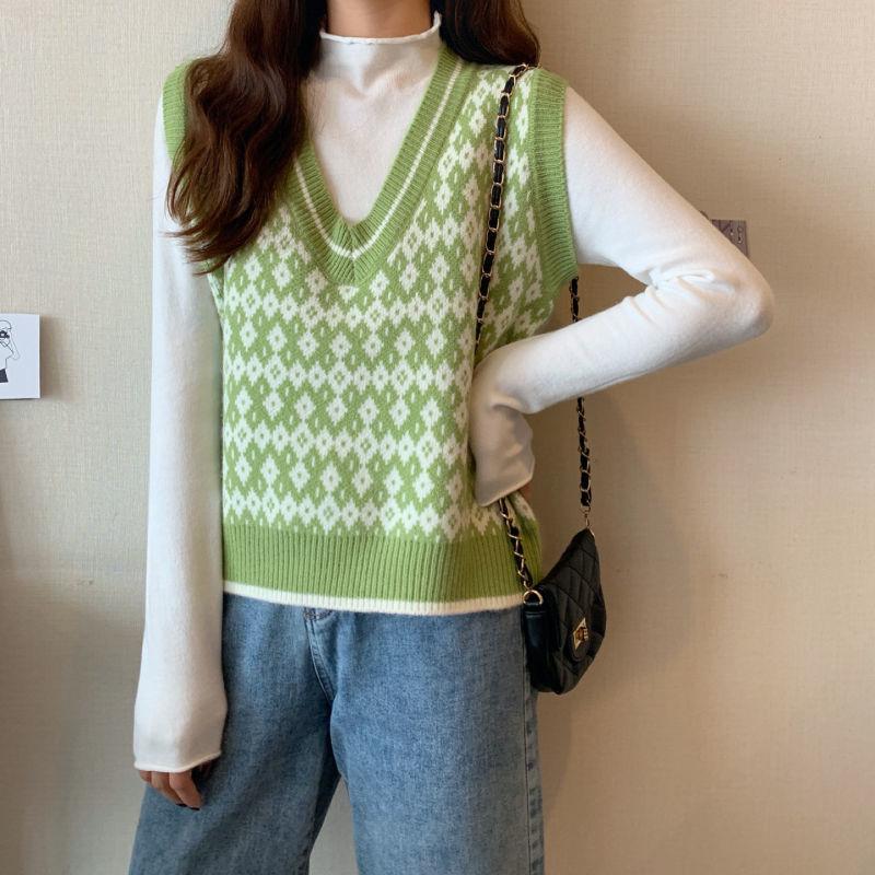 Sleeveless Vest Sweater Loose V-neck Sweater Outer Wear Women's Thin Sleeveless Sweater Retro British College Style Vest Sweater