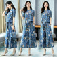 Retro Print Fashion Suit Women's Summer Loose and Thin Temperament Wide-leg Pants Two-piece Casual Suit Retro Chinese Style