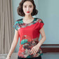 Ice Silk Blouse Women's Short-sleeved Large Size Loose Imitation Silk Small Shirt Summer New Age Reduction Printing T-shirt Women
