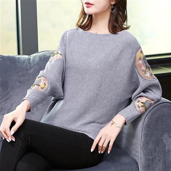 Outer Wear Loose Bat Sleeve Knit Sweater Large Size Lace Casual Sweater Spring and Autumn Print Top Coat