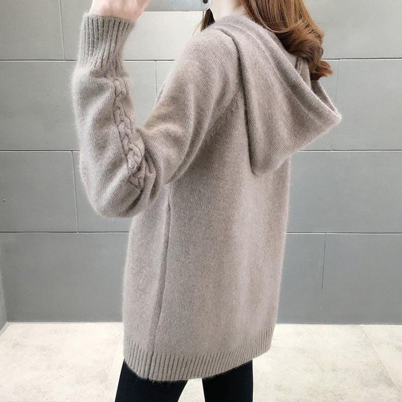 Autumn and Winter Knitted Pullover Sweater Women's Solid Color Loose Bottoming Shirt Hooded Top Coat