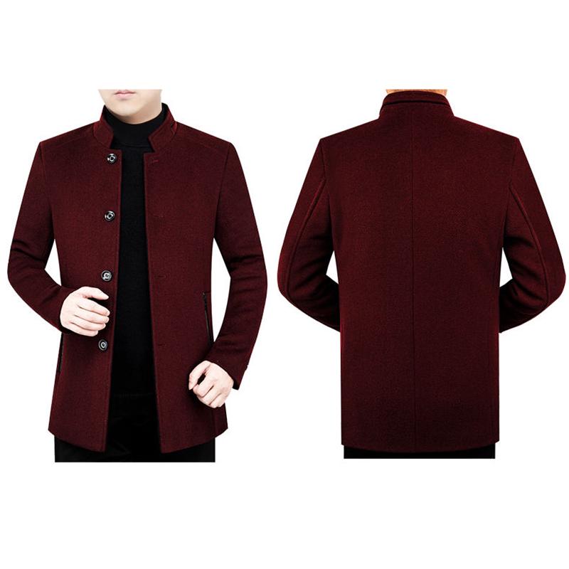 Middle-aged Men's Wool Stand Collar Jacket Autumn and Winter Fashion Handsome Gentleman Plus Velvet Padded Jacket