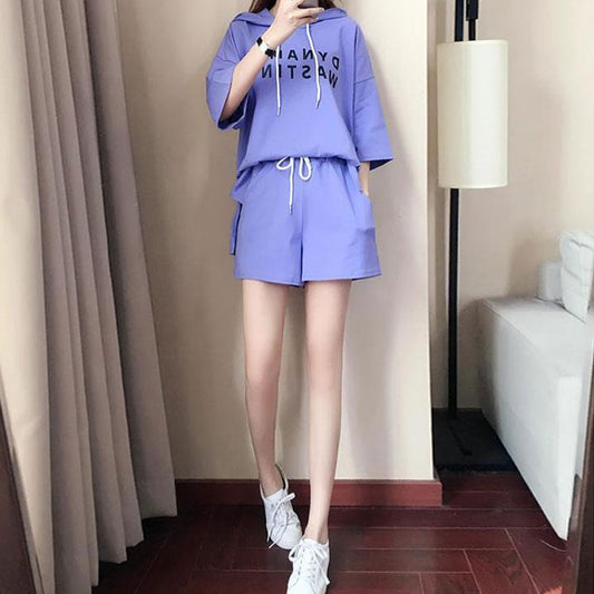 Women's Summer Loose Casual Running Sportswear Is Taller Two-piece Sports Loose T-shirt + Wide-leg Shorts Suit Is Thin Two-piece