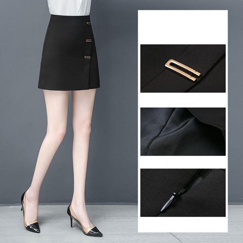 Black Short Skirt Women Sexy A-line High Waist Zipper Elastic Waist Club Casual Home Office