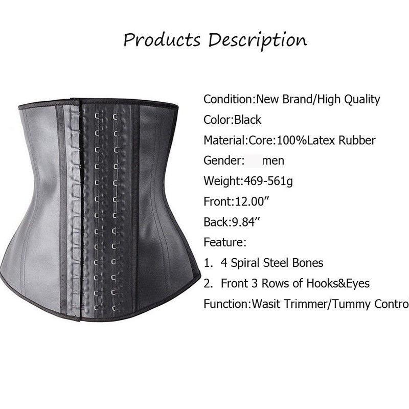 Mens Latex Waist Trainer Strong Hooks Workout Shapewear Tummy Control Thermal