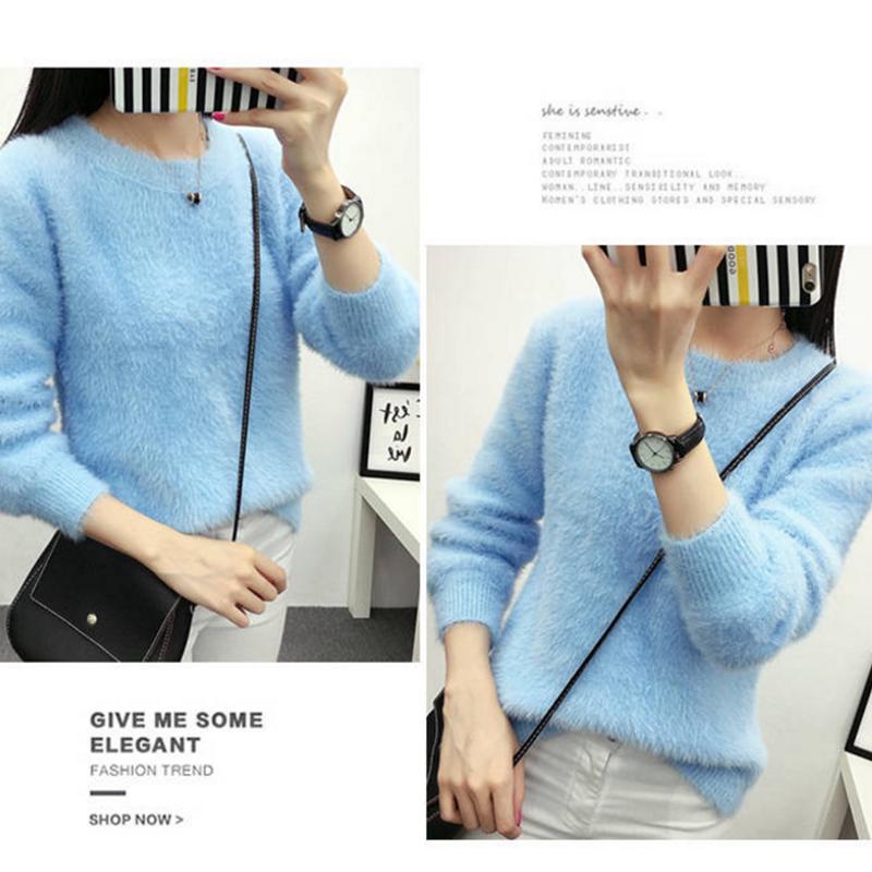 PofuLove Autumn and Winter Bottoming Shirt Mink Velvet Bow Sweater Women Hooded Loose Jacket Short
