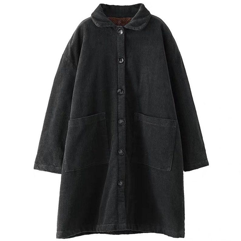 Winter Thick Corduroy Long Coat Mid-length Large Size Warm Jacket Ladies Corduroy Windbreaker Large Size Corduroy Handmade Trench Coat