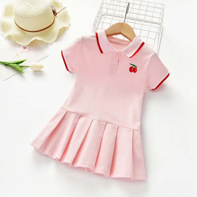 Summer Baby Girls Casual Clothes Dress Cherry Print Short Sleeve Dress Kids Toddler Pageant Dresses