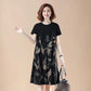 Large Size Women's Loose Belly Cover Stitching Mid-length Dress Round Neck Short-sleeved Straight Dress Printed Skirt Light and Breathable