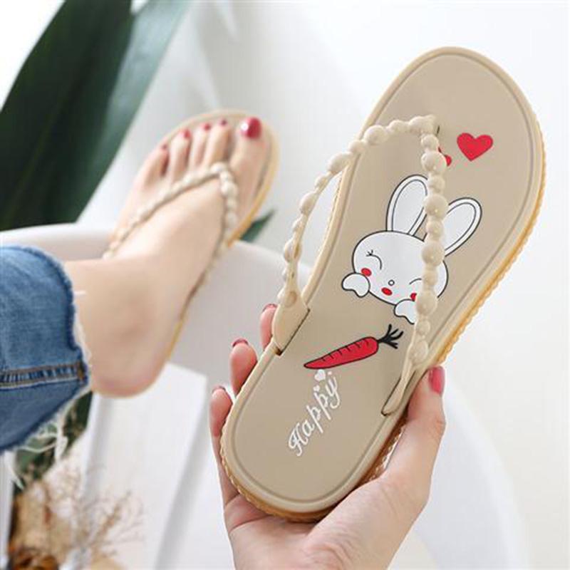 Summer Flip Flops Slippers Women's Thin Strap Non-slip Flat Slippers Beach Shoes Women's Soft Sole Slippers Home and Out Wear