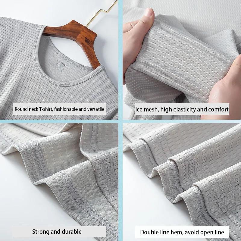 Men's Autumn Ice Silk Long-sleeved T-shirt Thin Cooling Quick-drying Sports Breathable Sunscreen Long-sleeved T-shirt Mesh Bottoming Shirt