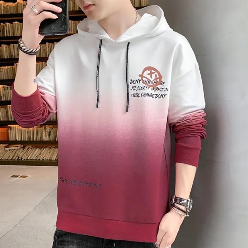 Autumn Gradient Color Men's Hooded Sweater Loose Wild Tide Brand Couple Bottoming Hoodies For Men Shirt Men's Clothing