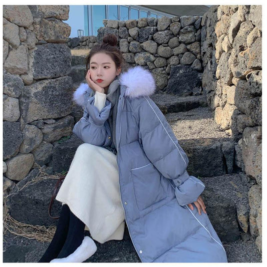 Winter Women's Cotton Jacket Over The Knee Long Large Fur Collar
