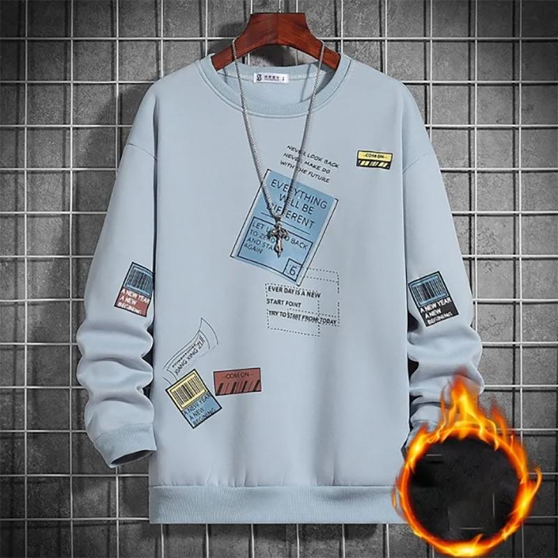Men's Sweater Plus Velvet Autumn and Winter Trend Loose Round Neck Jacket Long-sleeved Pullover
