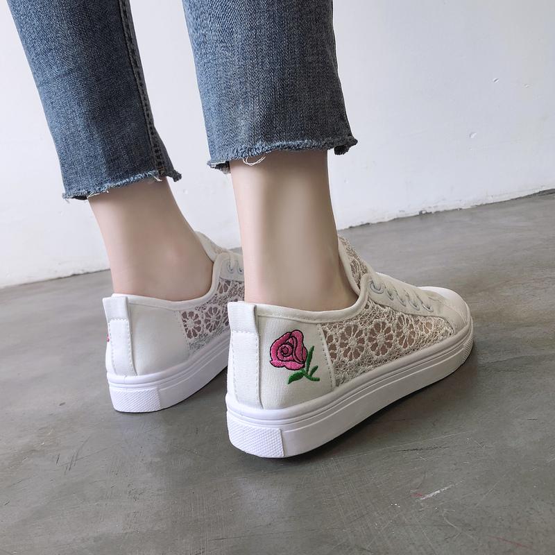 Sneakers Women Fashion Breathable Summer Platform Casual Shoes Lace Leisure Flat White Canvas Women's Vulcanize Shoes