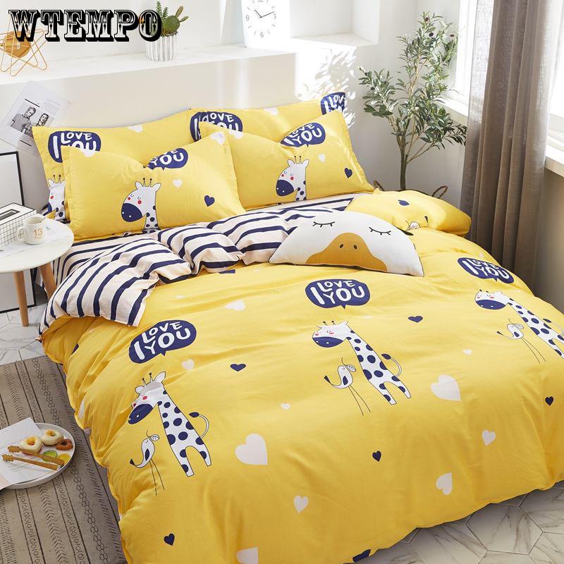 Home Textile 3/4 Pcs Bedding Set Duvet Cover Pillowcase Cute Cartoon Kids Quilt Cover