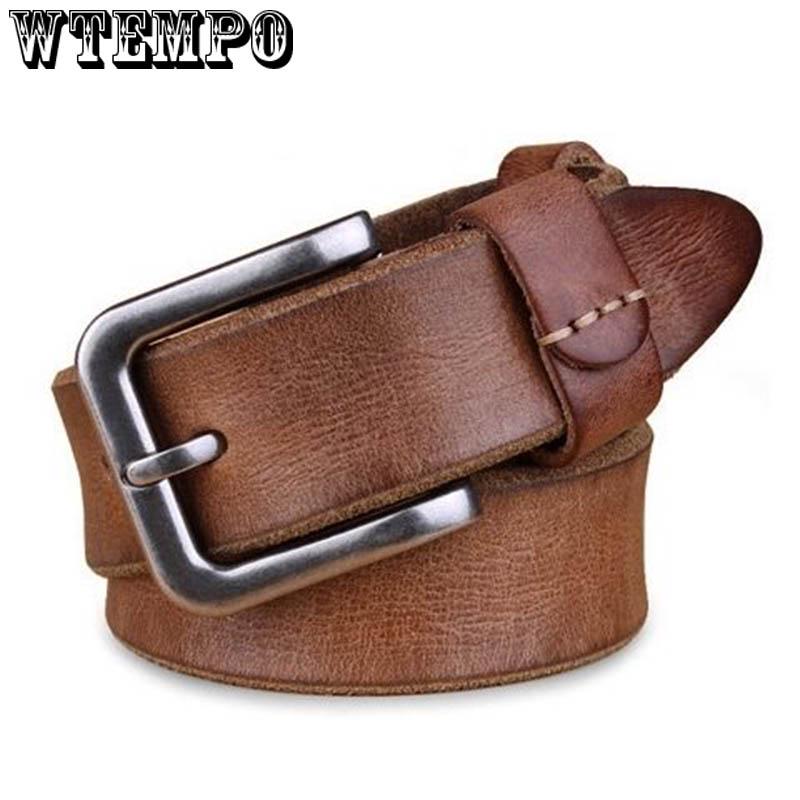 Cow genuine leather luxury strap male belts for men  fashion classic vintage pin buckle leather belt