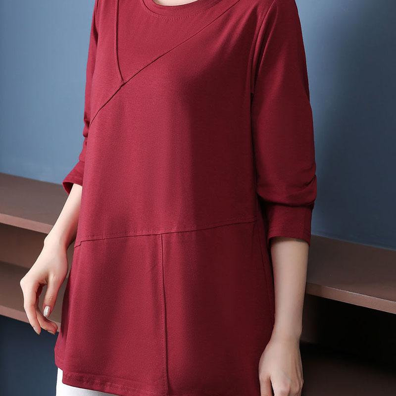 Spring Fall Long Sleeve Splicing T-Shirts Women Clothing Fashion Casual Plus Size Loose Tee Shirt Femme Tops Pullovers