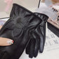 Mink Ball Leather Gloves Female Korean Version Cute Plus Velvet Warm Cold Waterproof Touch Screen Riding Driving